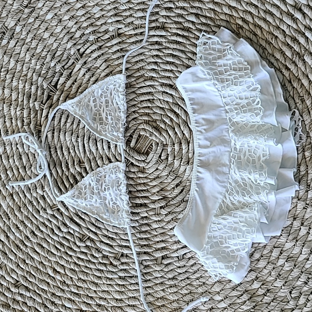 White Ruffled Bikini with Lightweight Sheer Fabric